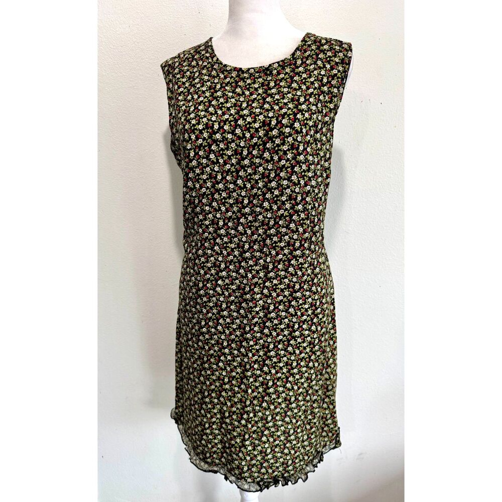 No Boundaries VTG midi dress classic dark dixie floral ruffle hem women 11/13 Jr